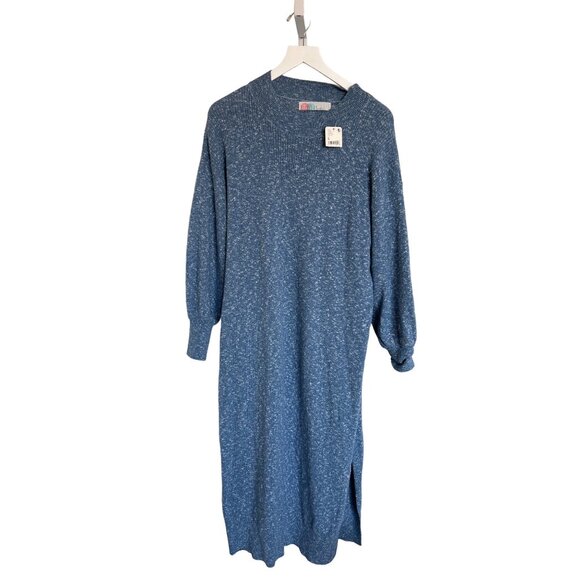 Free People Beach Marled Blue Mock Neck Midi Sweater Dress - Picture 2 of 5